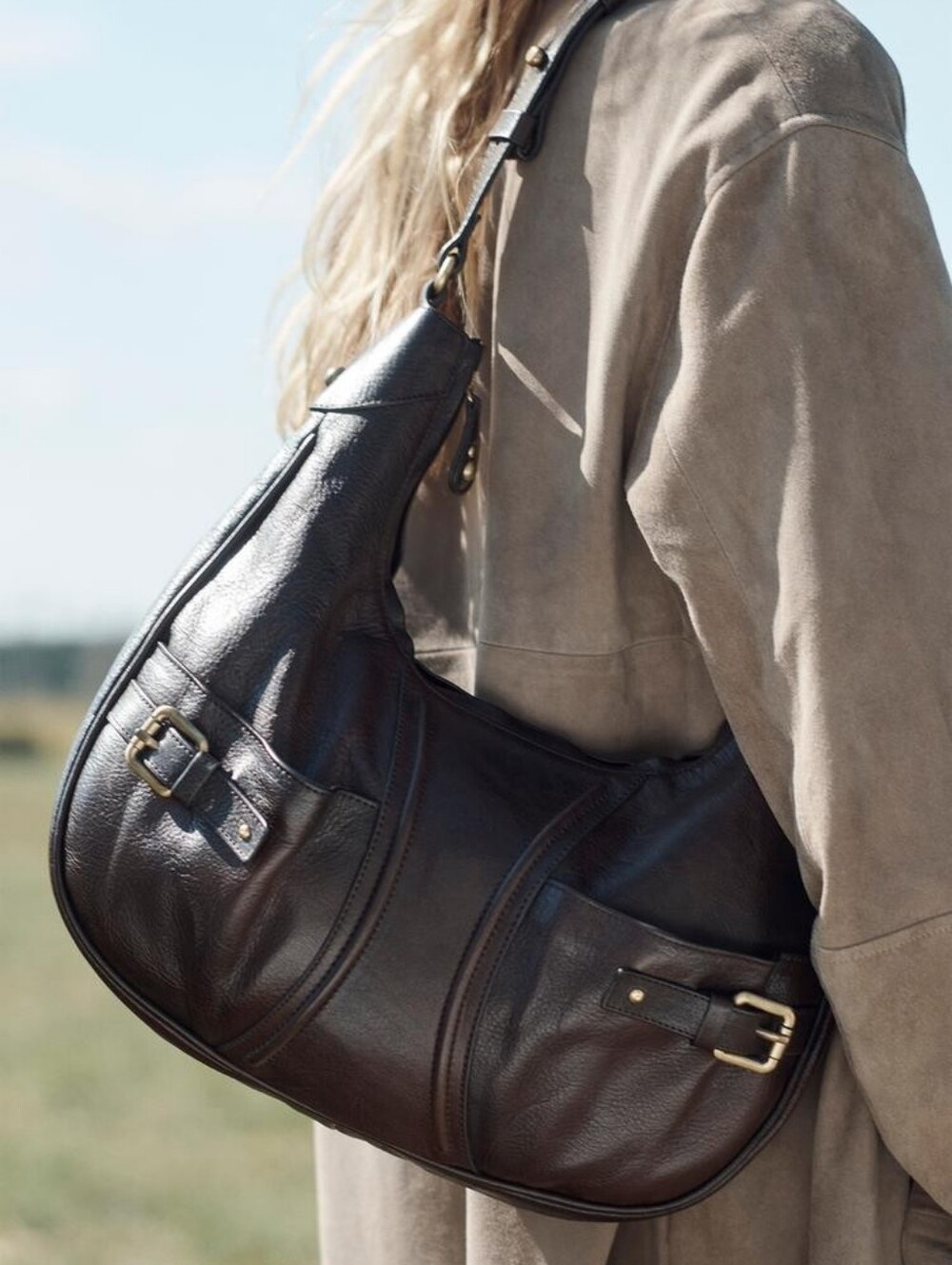 Zara Brown Leather Hobo Bag Saddle Bag